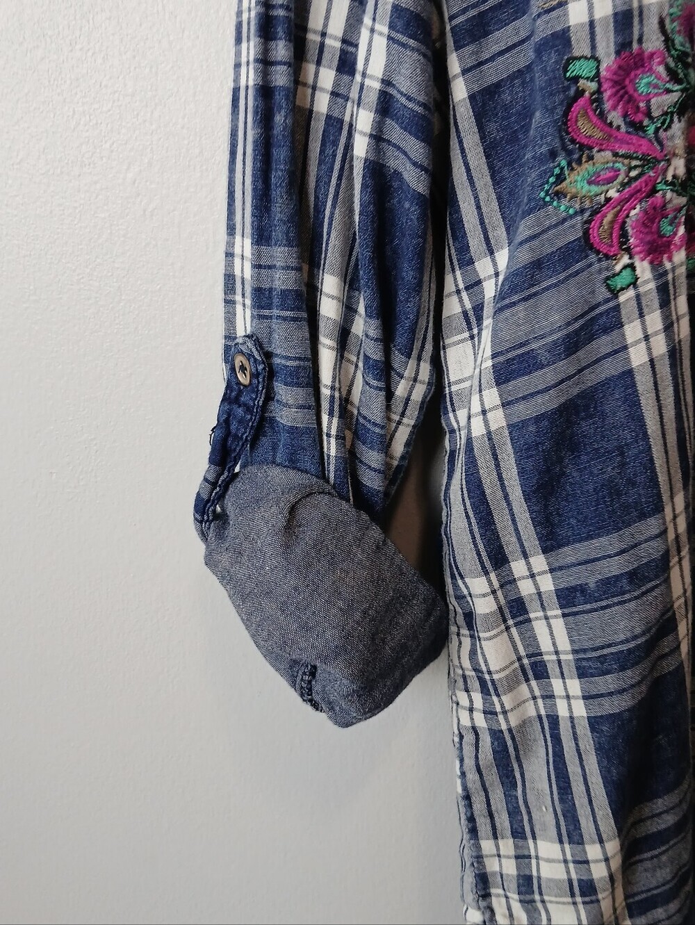 Sharon Young 100% Cotton Embroidered Button Down Shirt Large Oversized Comfy Fal - Picture 2 of 8
